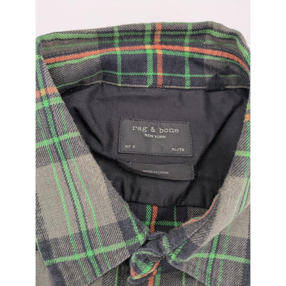 Rag & Bone New York Men's XL Plaid Flannel Shirt Green Black Orange Button Down - Picture 3 of 7